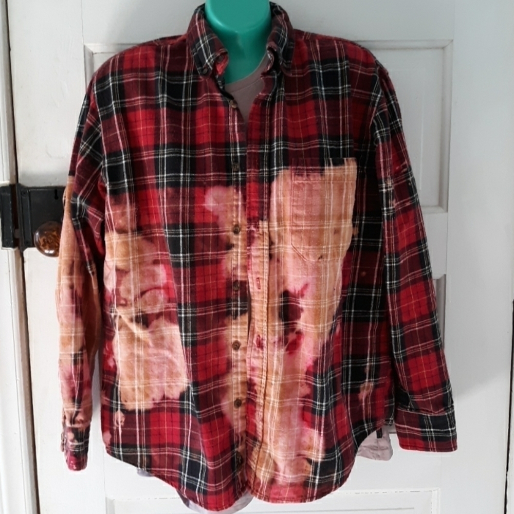 Destressed faded bleached flannel cotton shirt